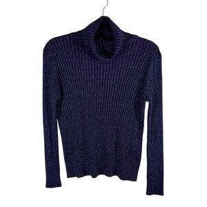 New York & Company‎ Purple Metallic Ribbed Turtleneck Sweater XL Sparkle Vintage